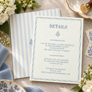 Cartão De Informações Casamento Francês no Campo com Detalhes em Azul Em