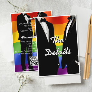Cartão De Informações Casamento Gay Moderno Elegante Arco-íris de Homens