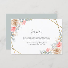 Cartão De Informações Casamento Geométrico Dourado Rosa Esbranquiçado