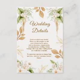 Cartão De Informações Casamento Geométrico Floral Bege Dourado