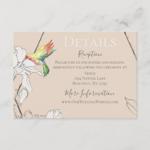 Cartão De Informações Casamento Geométrico Floral Beija-flor em Aquarela
