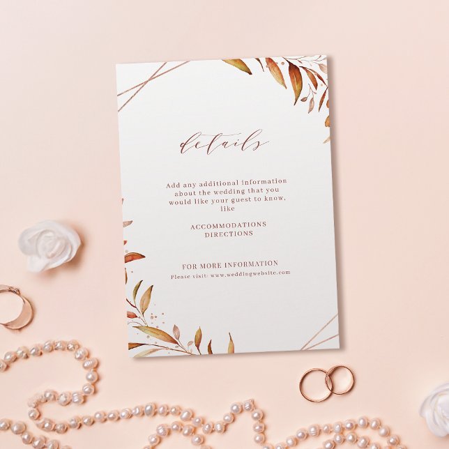 Cartão De Informações Casamento Geométrico Russo de Queda Moderna (Modern Fall Greenery Geometric Rustic Wedding Enclosure Card)