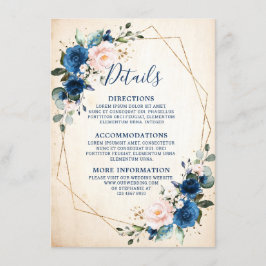 Cartão De Informações Casamento Geométrico Russo Floral marinho Azul Blu