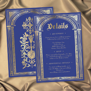 Cartão De Informações Casamento Gótico Azul Ouro Medieval Até a Morte