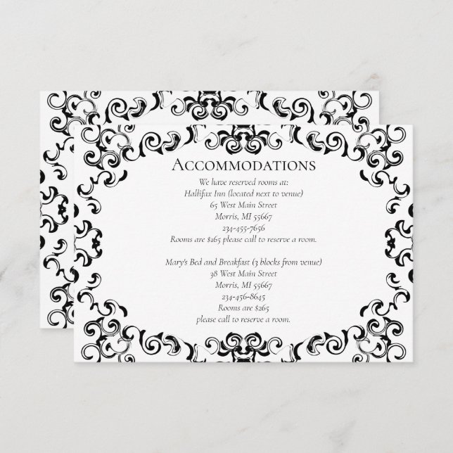 Cartão De Informações Casamento Gótico com Redemoinho Preto e Branco (Frente/Verso)