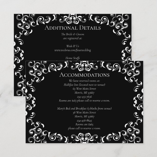 Cartão De Informações Casamento Gótico Negra e Branca (Frente/Verso)