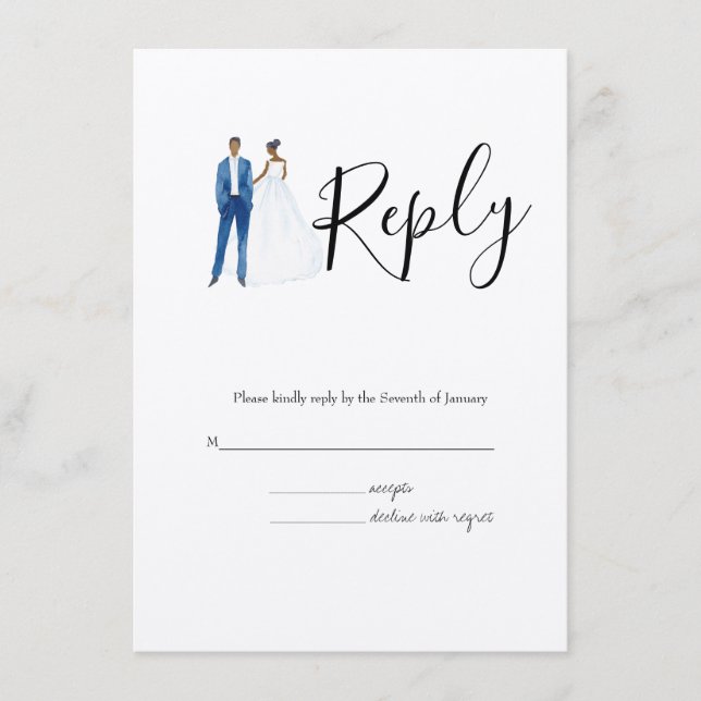 Cartão De Informações Casamento ilustrado afro-americano do casal (Frente)