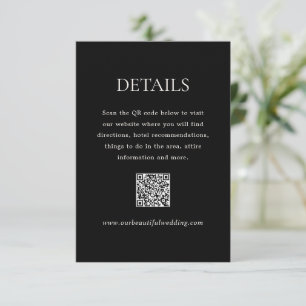 Cartão De Informações Casamento Legante do Código QR Preto Moderno