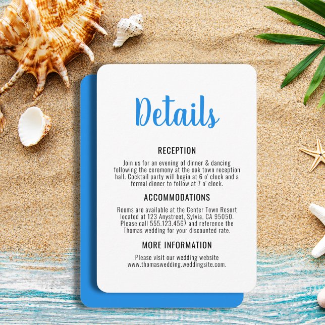 Cartão De Informações Casamento Litoral Branco e Azul (Blue and White Whimsical Coastal Wedding Enclosure Card
)