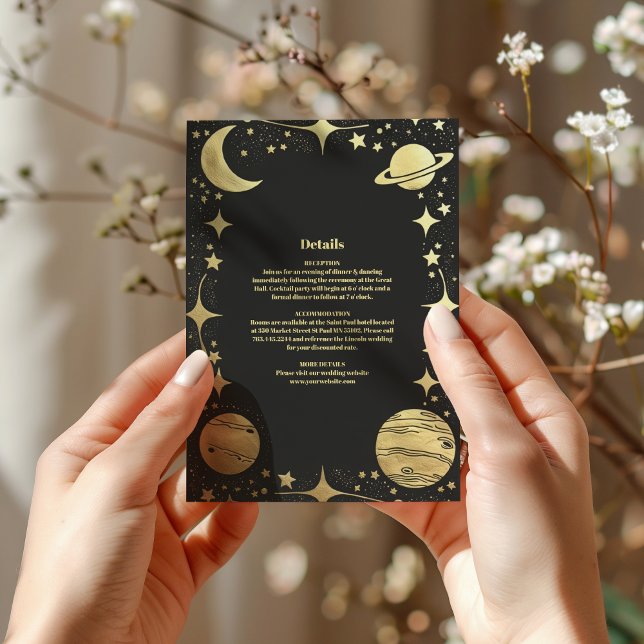 Cartão De Informações Casamento Lua Crescente Dourada Celestial (Criador carregado)