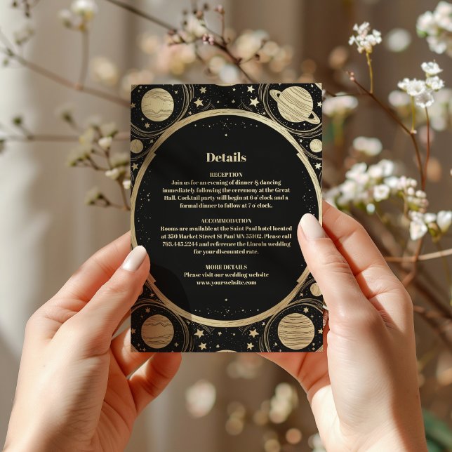 Cartão De Informações Casamento Lua Crescente Dourada Celestial (Criador carregado)