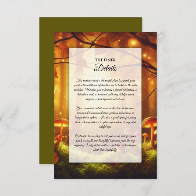 Cartão De Informações Casamento Mágico de Fairytale Forest (Frente/Verso)