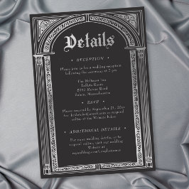 Cartão De Informações Casamento Medieval Gótico Preto Prata