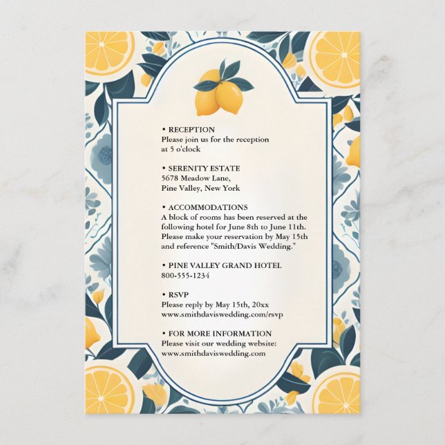 Cartão De Informações Casamento Militar da Fruta de Arch Comida Limão Le (Frente)