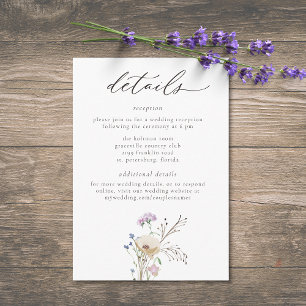 Cartão De Informações Casamento Minimalista Aquarela Flor Silvestre Roxa