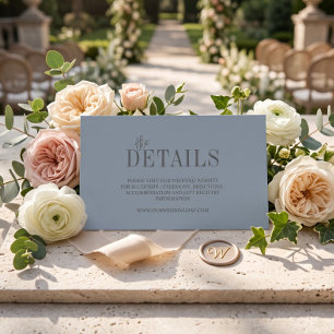 Cartão De Informações Casamento Minimalista Azul Empoeirado Elegante