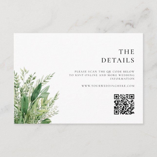 Cartão De Informações Casamento Minimalista Boho Greenery (Frente)