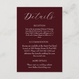 Cartão De Informações Casamento Minimalista Burgundy Elegante