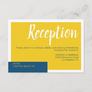 Cartão De Informações Casamento minimalista contemporâneo azul e amarelo