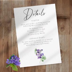 Cartão De Informações Casamento Minimalista Elegante Aquarela de Violeta