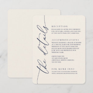 Cartão De Informações Casamento Minimalista Moderno Azul Marinho e Creme