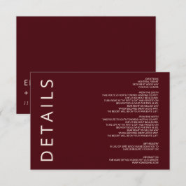 Cartão De Informações Casamento Minimalista Moderno Burgundy Quente Rúst