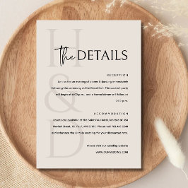Cartão De Informações Casamento Minimalista Moderno com Monograma Preto