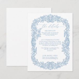 Cartão De Informações Casamento Minimalista Moderno Dusty Blue e Branco