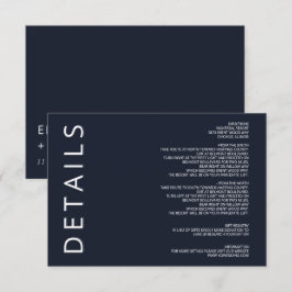 Cartão De Informações Casamento Minimalista Moderno Elegante Azul Marinh