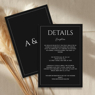 Cartão De Informações Casamento minimalista moderno em preto e branco