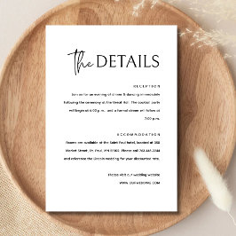 Cartão De Informações Casamento Minimalista Moderno Simples Preto e Bran