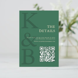 Cartão De Informações Casamento Minimalista Monograma Verde Moderno