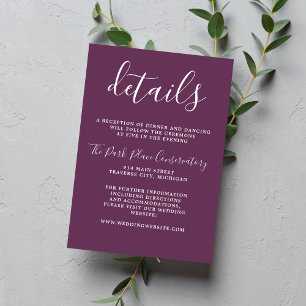 Cartão De Informações Casamento Minimalista Puro-Roxo Verdadeiro Simplic