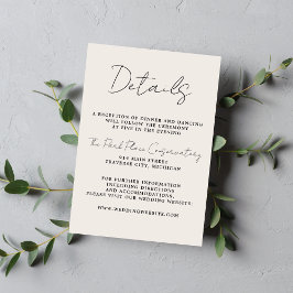Cartão De Informações Casamento Minimalista Real 3 Beige & Black