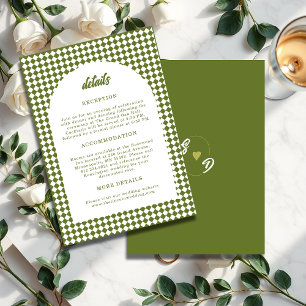 Cartão De Informações Casamento Minimalista Retro Verde Oliva Arco Xadre