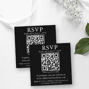 Cartão De Informações Casamento Minimalista Simples Quadrado QR Preto RS