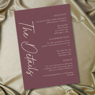 Cartão De Informações Casamento Minimalista Vinho Burgundy Elegante