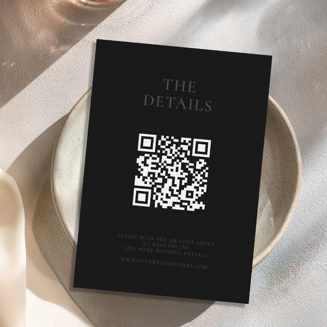 Cartão De Informações Casamento Mínimo de Preto de Matte Moderno (Criador carregado)