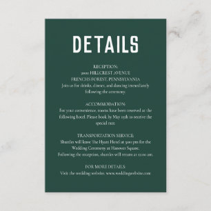 Cartão De Informações Casamento Mínimo Moderno Emerald Green