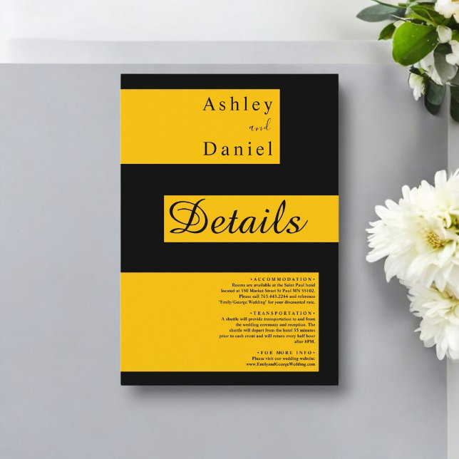 Cartão De Informações Casamento Mínimo Negro E Dourado Moderno E Elegant (Criador carregado)