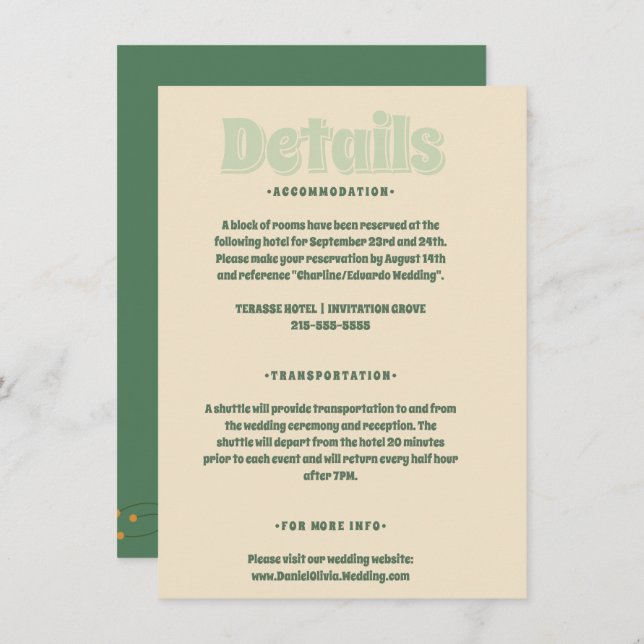 Cartão De Informações Casamento Mínimo Verde Vosvos (Frente/Verso)