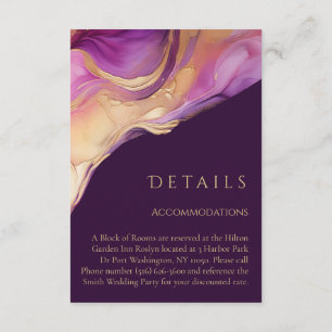 Cartão De Informações Casamento Moderno Abstrato Roxo e Dourado Elegante