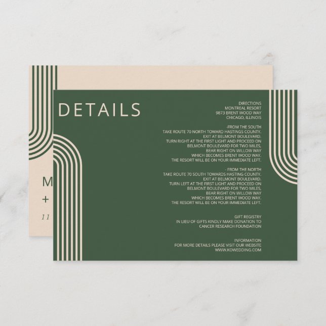 Cartão De Informações Casamento Moderno Arrasto Verde Neutro Russo (Frente/Verso)