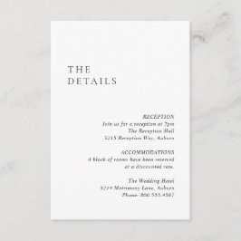 Cartão De Informações Casamento Moderno Branco e Negro Limpo