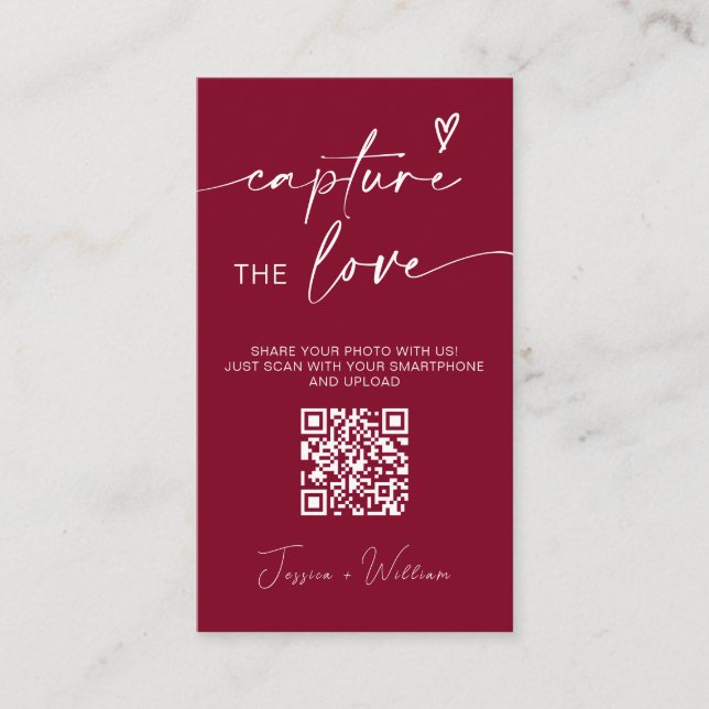 Cartão De Informações Casamento Moderno Capture o amor Qr Code (Frente)