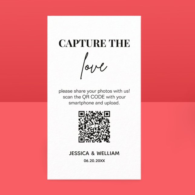 Cartão De Informações Casamento Moderno Capture o amor Qr Code (Criador carregado)