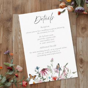 Cartão De Informações Casamento Moderno com Borboleta de Flor Silvestre
