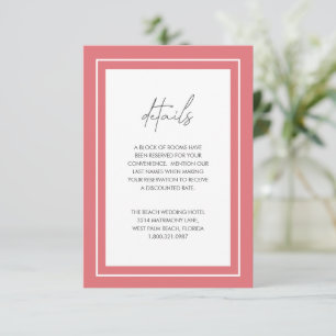 Cartão De Informações Casamento Moderno Coral Pink Bold Border