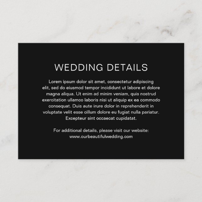 Cartão De Informações Casamento Moderno de Chelsea Black (Frente)