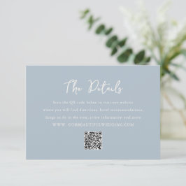 Cartão De Informações Casamento Moderno do Código QR Azul em Pó Elegante